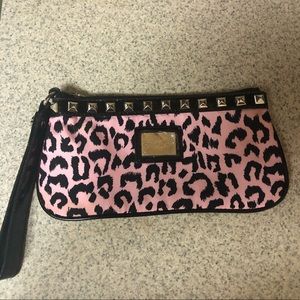 Betsey Johnson pink and black cheetah wristlet
